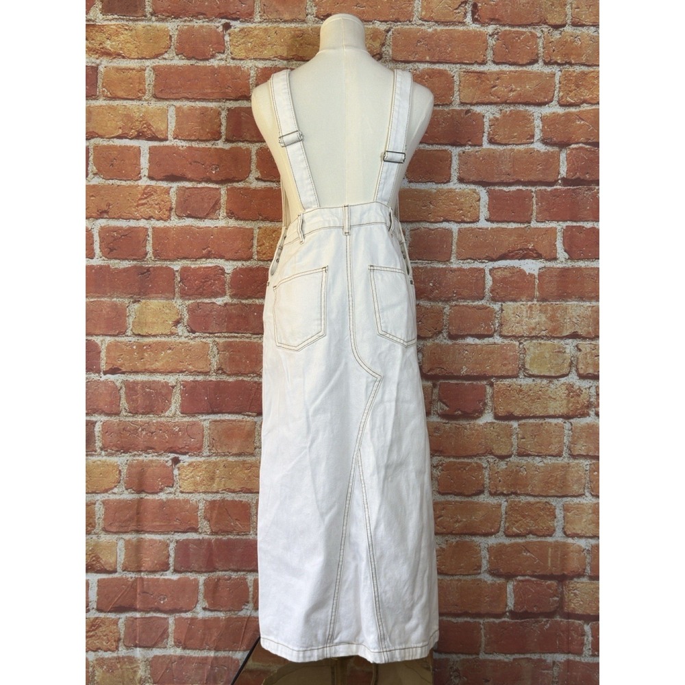 Zara The Bib Overall Utility Midi Skirt Dress Size XS White 100% Cotton - Picture 2 of 16